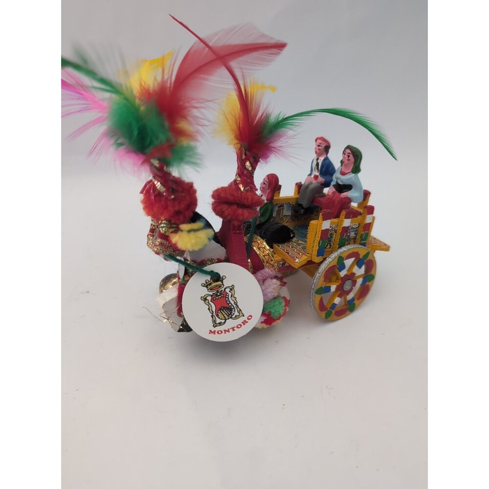 Vtg Miniature Folk Art Horse & Wedding Cart Figurine Sicilian Italy Montoro